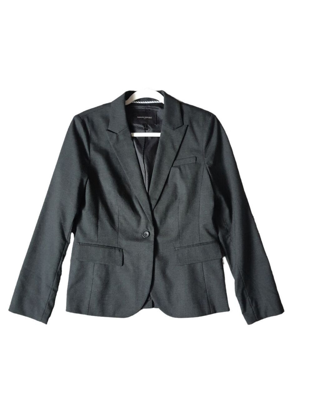 BR Peak Lapel Classic Button Blazer Womens 8P Dark Charcoal Gray Banana Republic